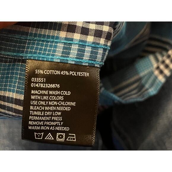 Haggar Men's Plaid Button Down Shirt. Wrinkle Resistant. Blue. Size Large - Picture 4 of 7